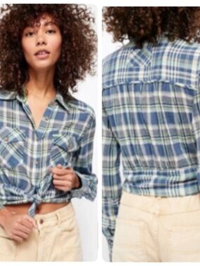 Free People FIRST BLOOM PLAID TOP SIZE MEDIUM